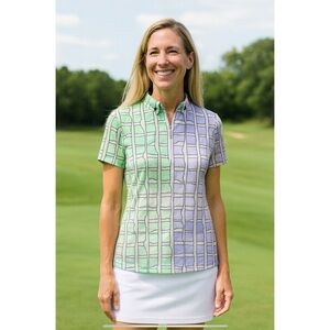 JAMIE SADDOCK GOLF SHIRT POLO CHECKS LIGHTWEIGHT SPORTY CHIC TENNIS PICKLEBALL S